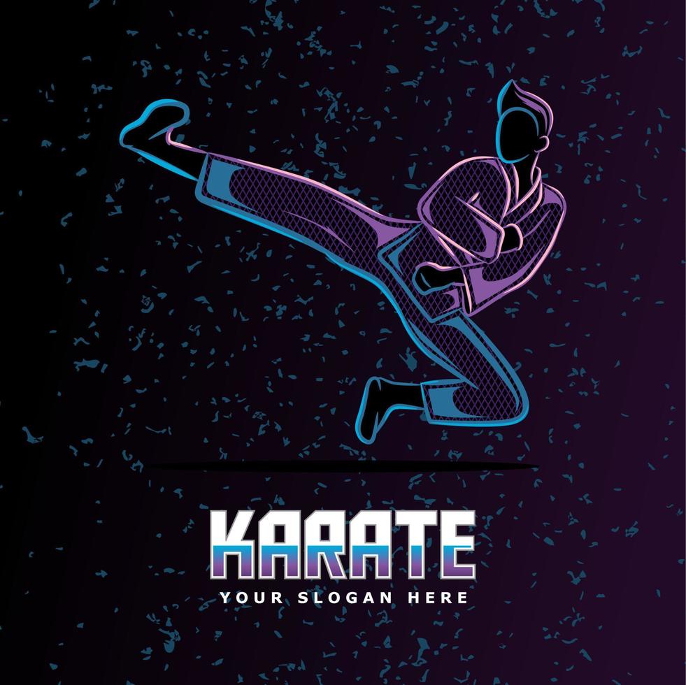 patada de karate en el estilo de arte de línea de neón de aire perfecto para afiches, pancartas, páginas de inicio, camisetas y otras mercancías vector