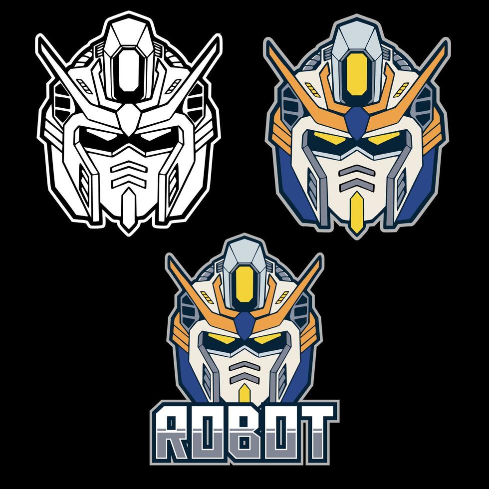 robot head illustration pack, suitable for sticker design, tshirt design, coloring book, etc. vector