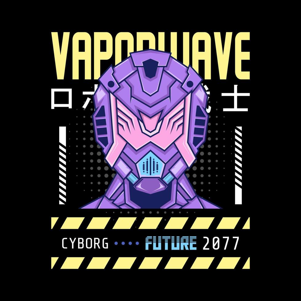 tema mecha robot vaporwave con letra japonesa, perfecto para mercadería, sudadera con capucha, camiseta, etc. vector