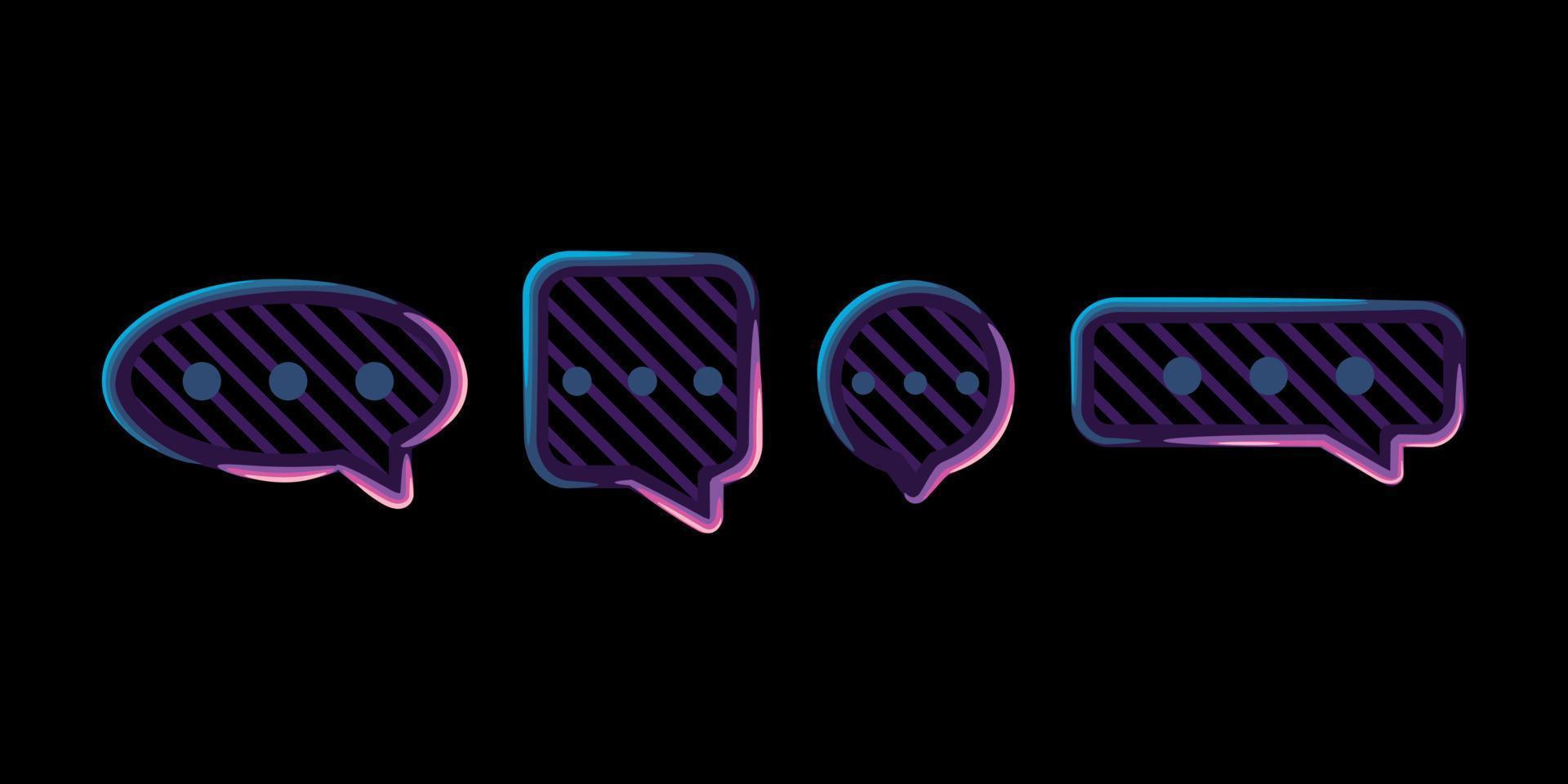 Set of four 3D speech bubble neon color icons, isolated on black background. vector