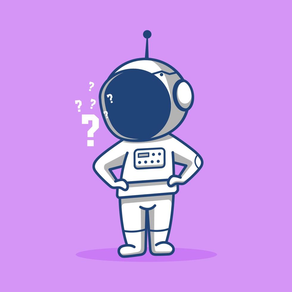 cartoon astronaut is thinking about something, isolated on purple background vector