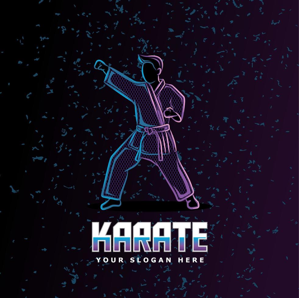 estilo de arte de línea de neón de posición de karate perfecto para afiches, pancartas, páginas de inicio, camisetas y otras mercancías vector