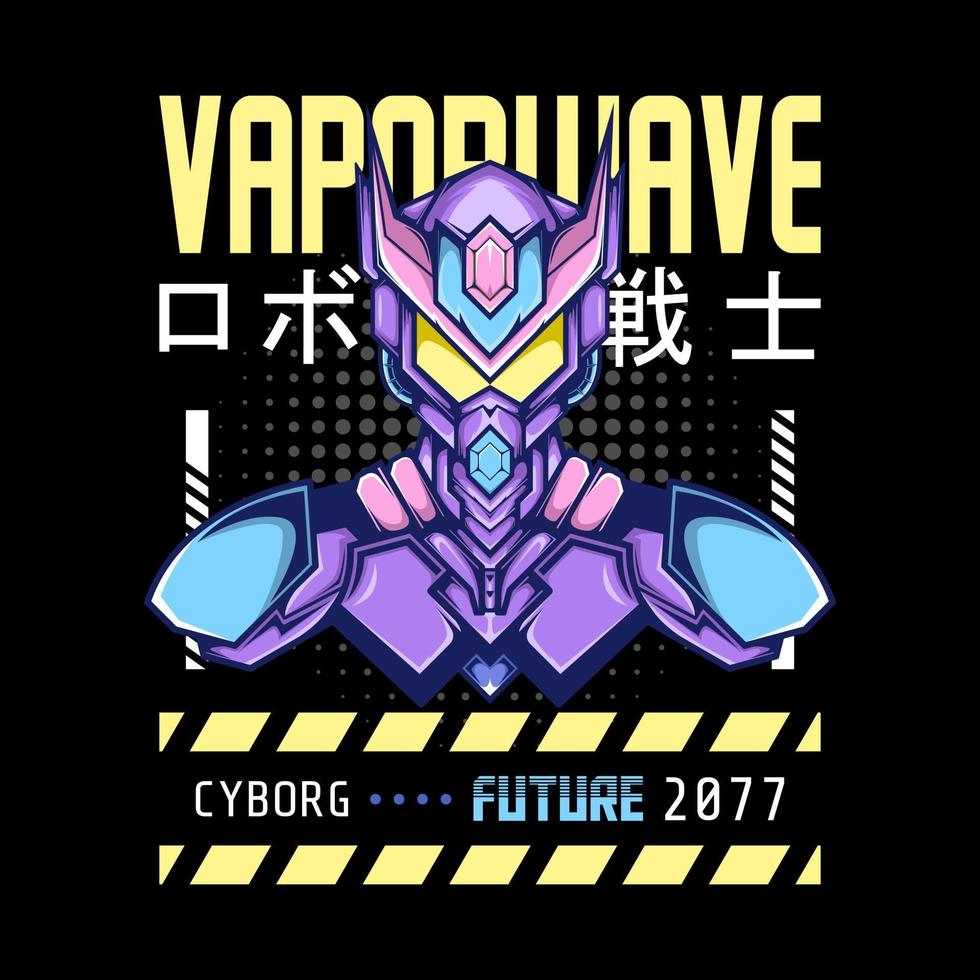 tema mecha robot vaporwave con letra japonesa, perfecto para mercadería, sudadera con capucha, camiseta, etc. vector