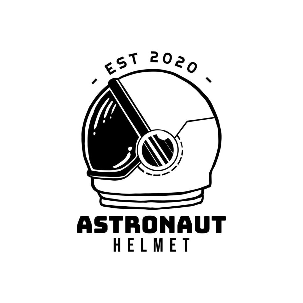 astronauta casco logo blanco y negro estilo vintage dibujado a mano vector