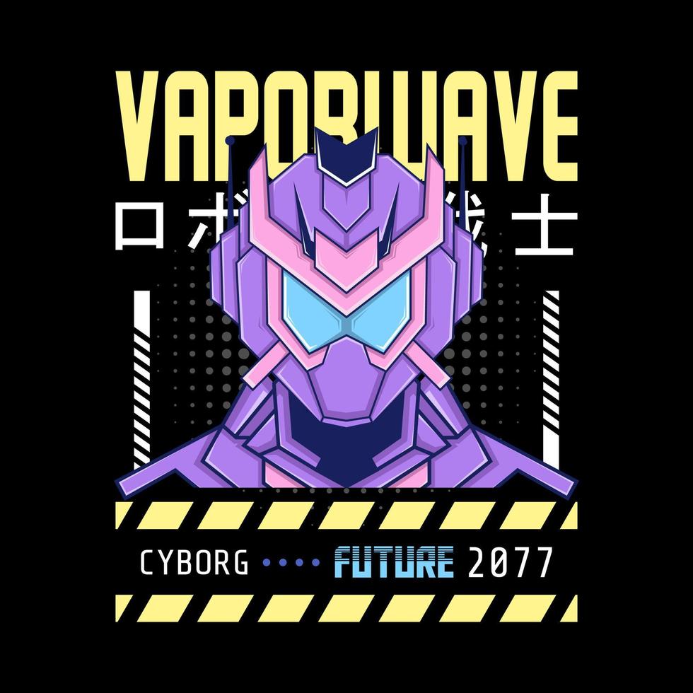 mecha robot vaporwave theme with japanese letter, perfect for merchandise, hoodie, tshirt, etc. vector
