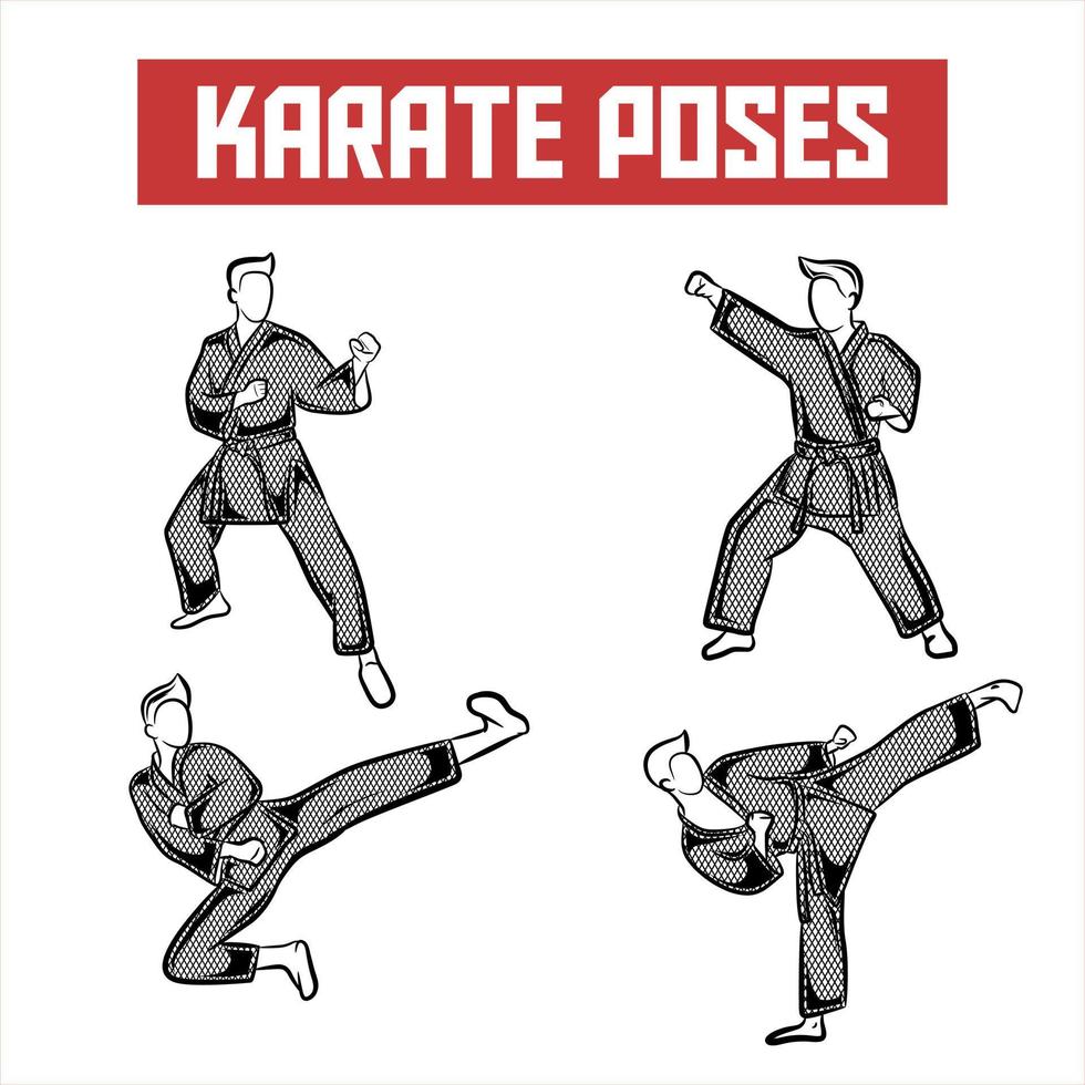 illustration of karate poses bundle . vector