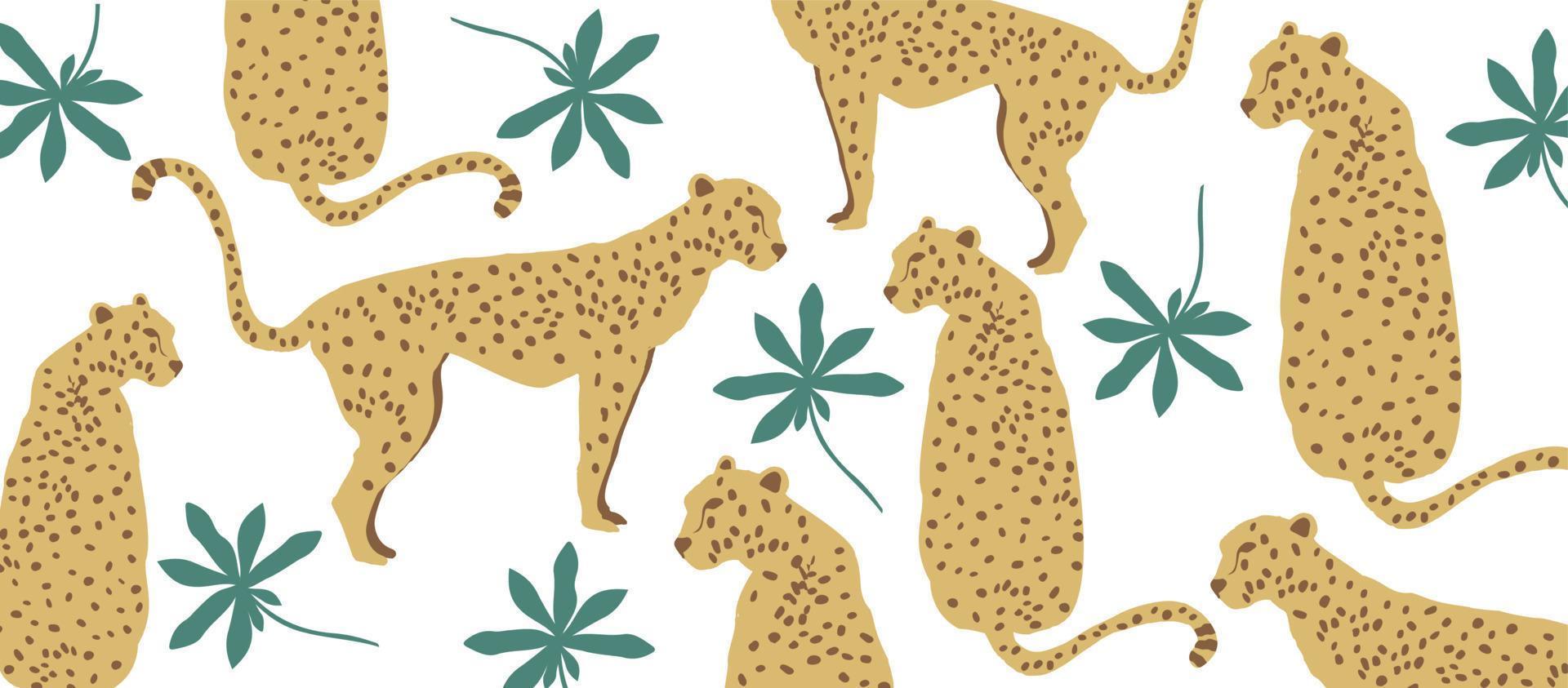 patrón de vida silvestre moderno y moderno con leopardos. leopardos y hojas aisladas, diseño de ilustraciones vectoriales vector