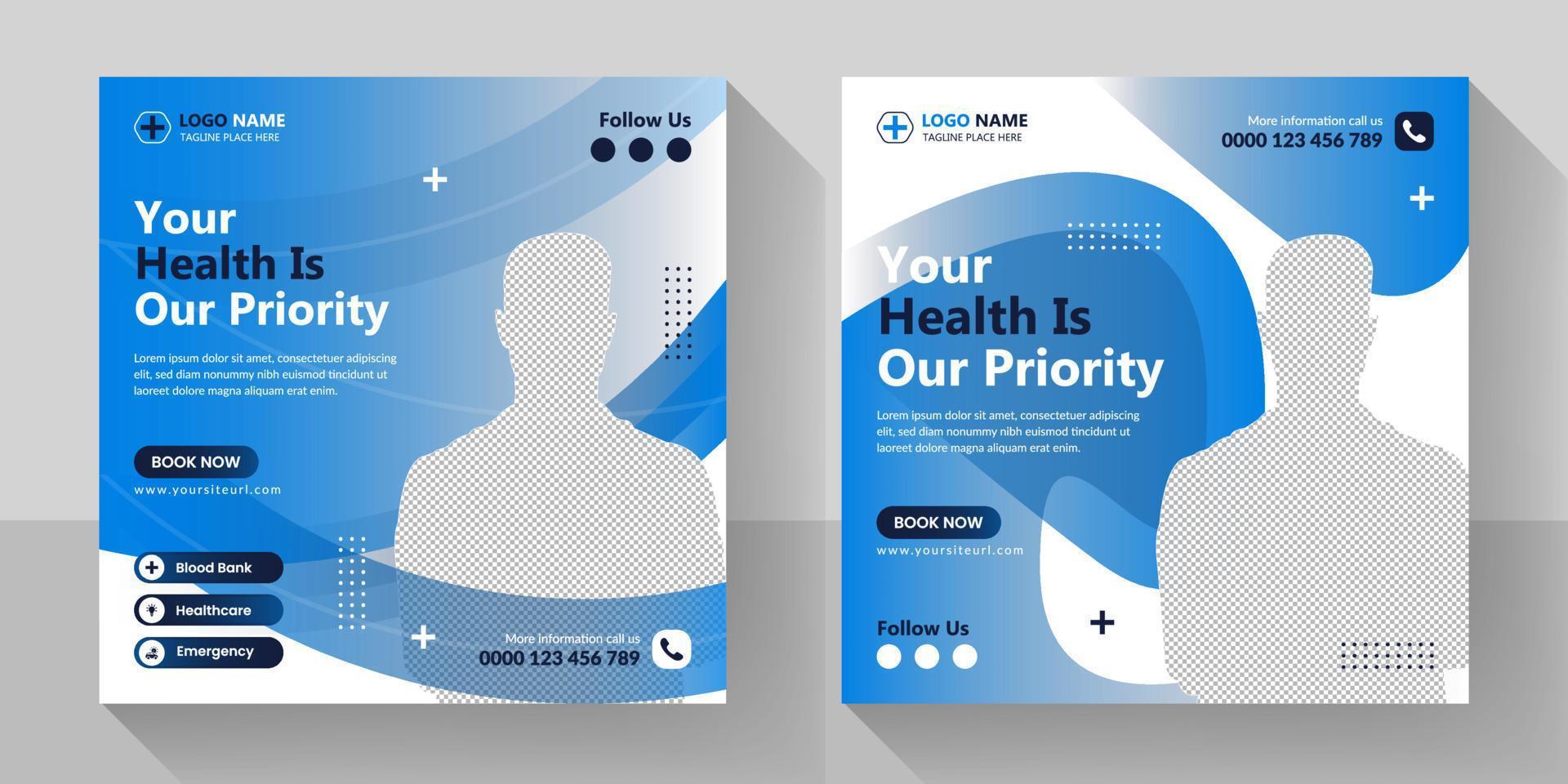 Medical Social Media Post Design and Healthcare Social Media Advertising Banner for Hospital Clinic Poster Template. vector