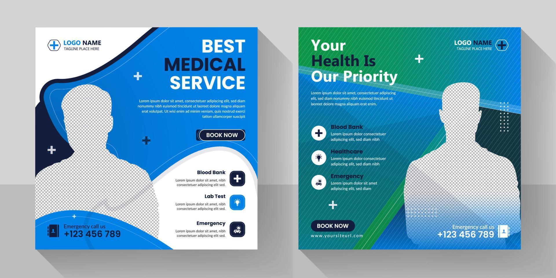 Medical Social Media Post Design and Healthcare Social Media Advertising Banner for Hospital Clinic Poster Template. vector