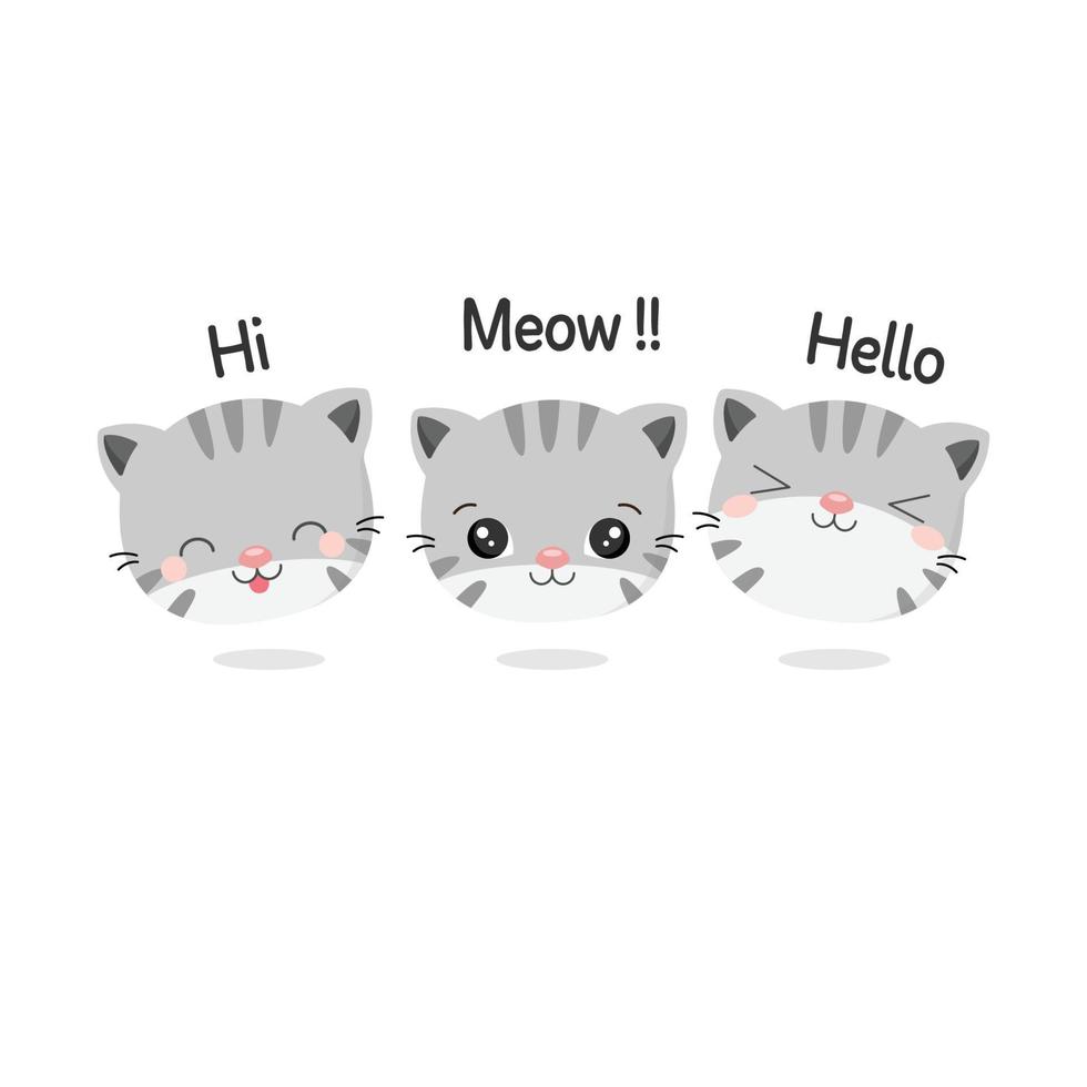 cute and adorable cats say Hi, Hello and Meow. vector