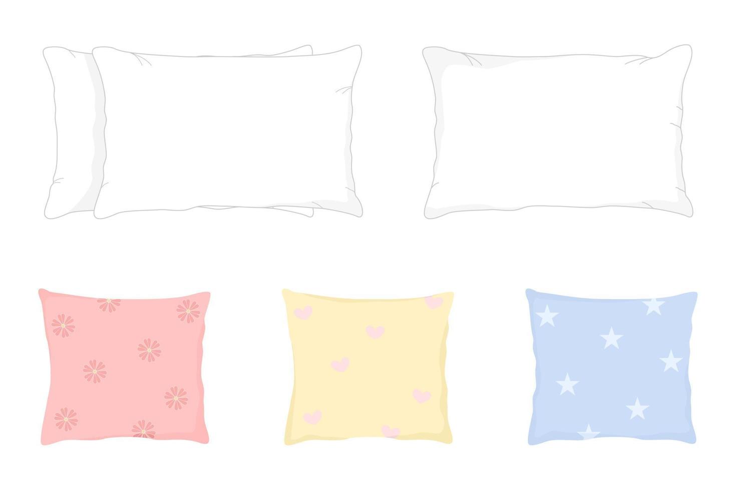 Vector - Collection of pillow, cushion isolated on white background. Home interior, Bedding. Flat, cartoon image.