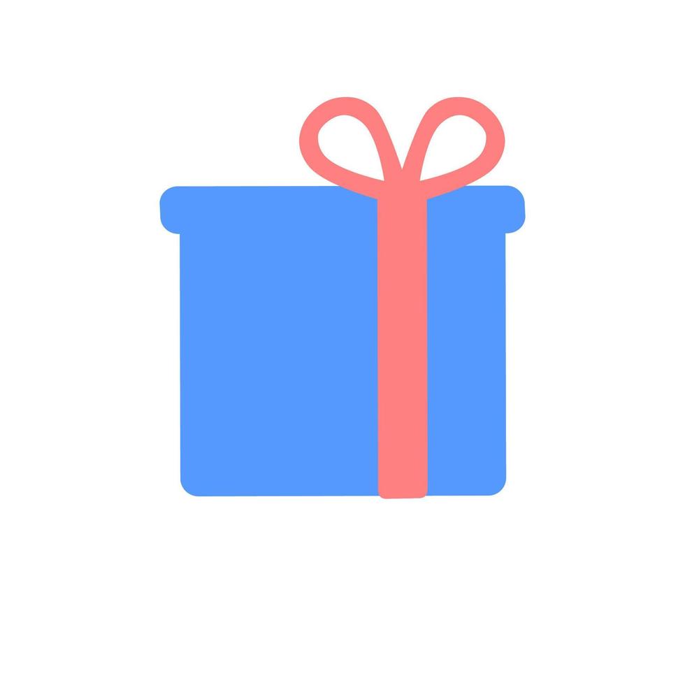 Gift box with ribbon bow isolated on white background. Flat vector icon modern holiday closed surprise box. Minimalist style cartoon for present, party, birthday, holiday sale, wedding banners.