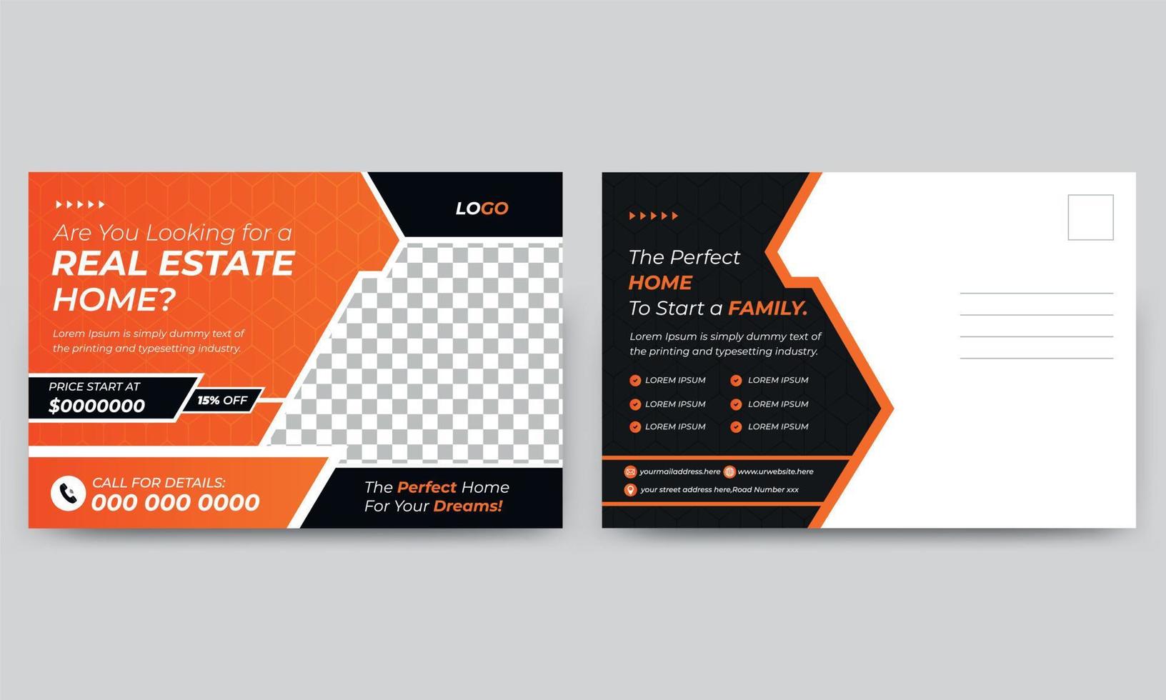 Real estate business post card design vector template