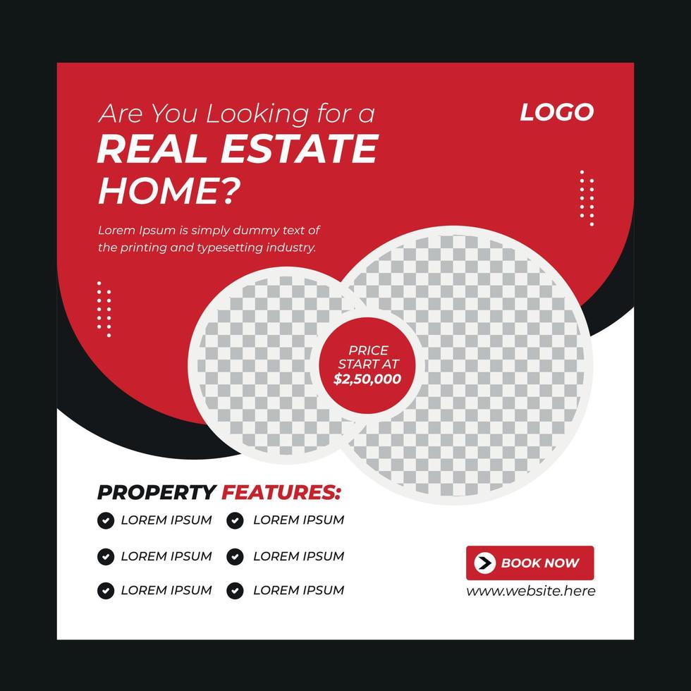 Real estate home sale social media banner post design vector template