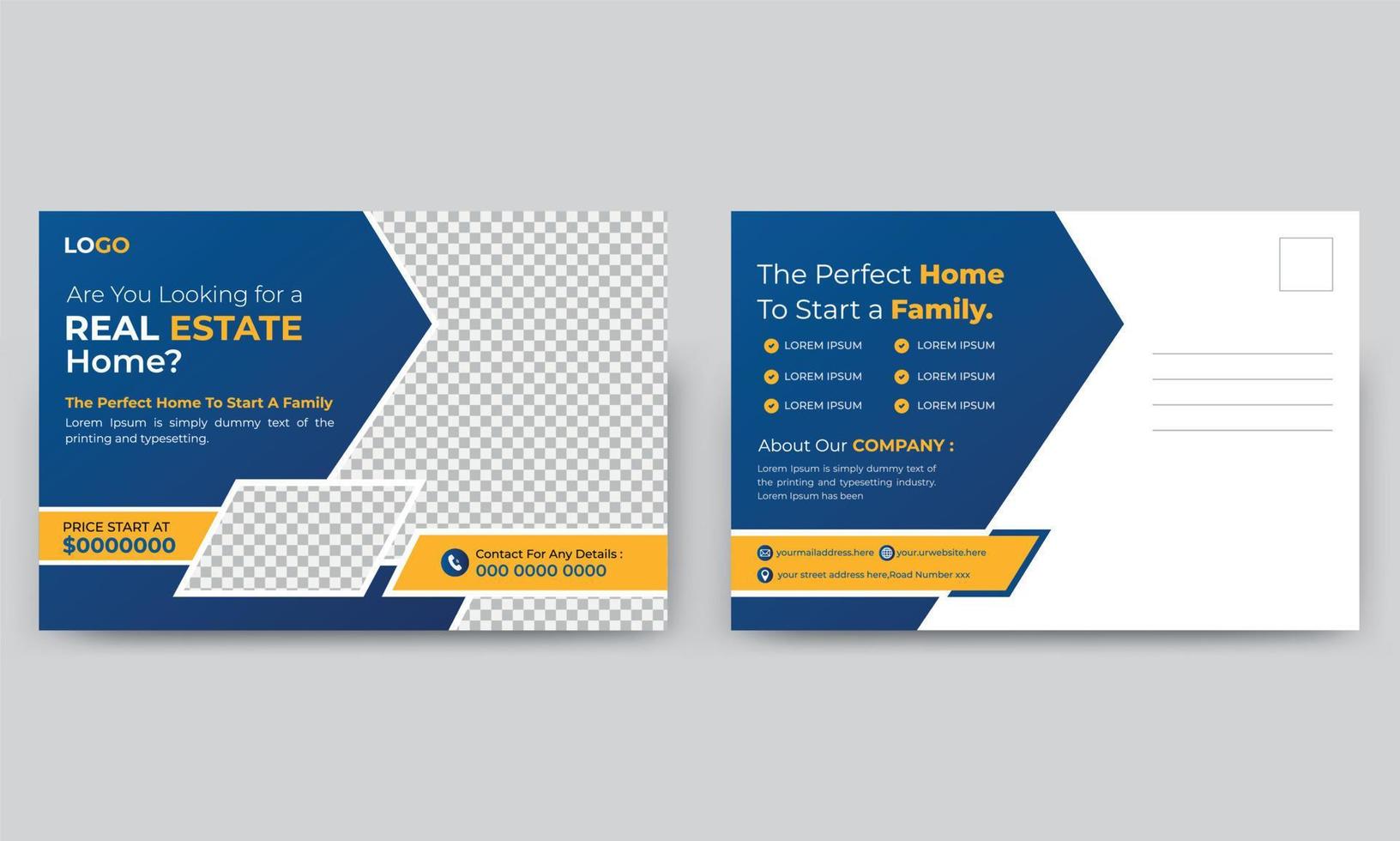 Real estate home sale business post card design vector template