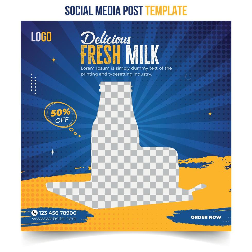 plantilla de vector de diseño de publicación de redes sociales de leche deliciosa