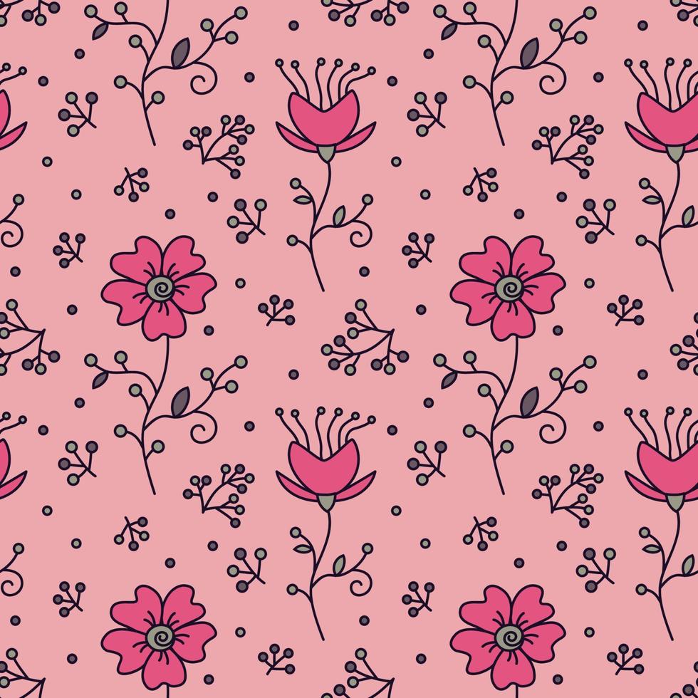 Vintage seamless pattern with flowers and twigs vector