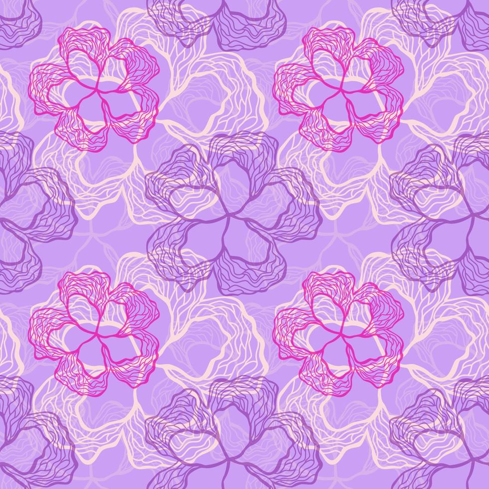 Vector flower pattern. Floral doodle background. Translucent romantic seamless pattern. Chic flourish wallpaper