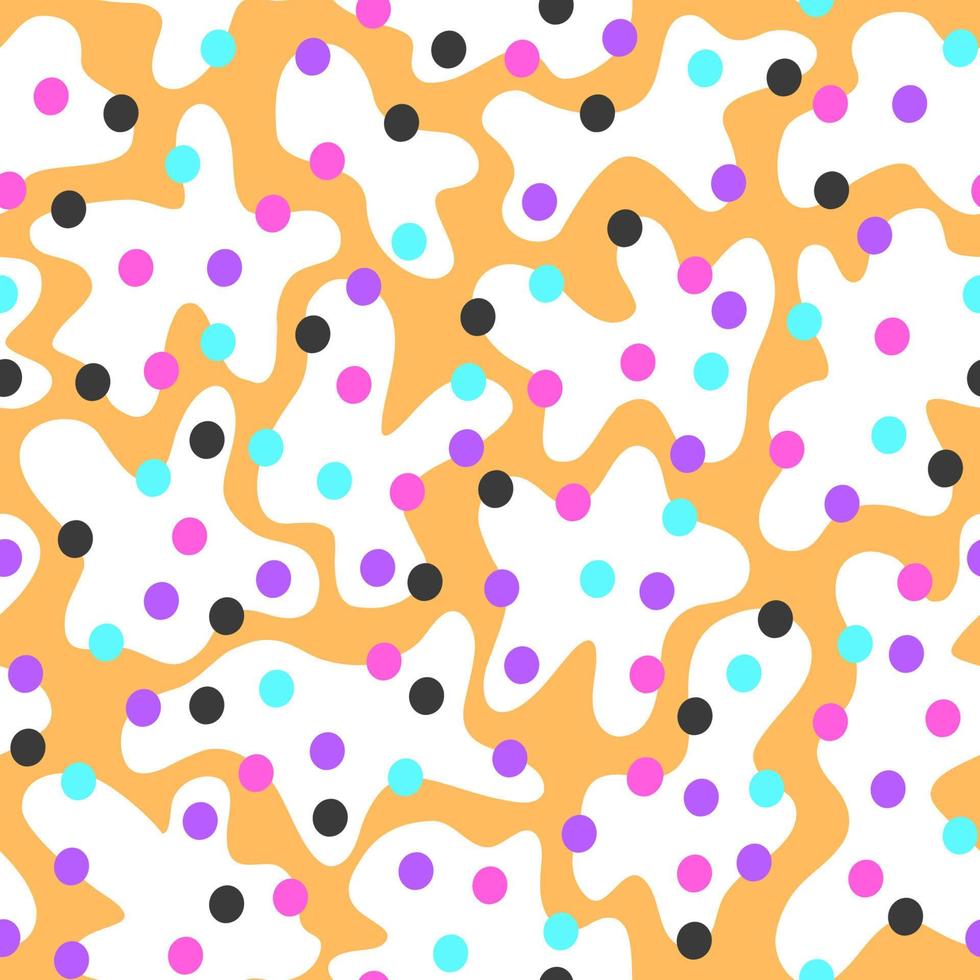 Abstract graphic seamless pattern with spots of different shapes and dots of different colors vector