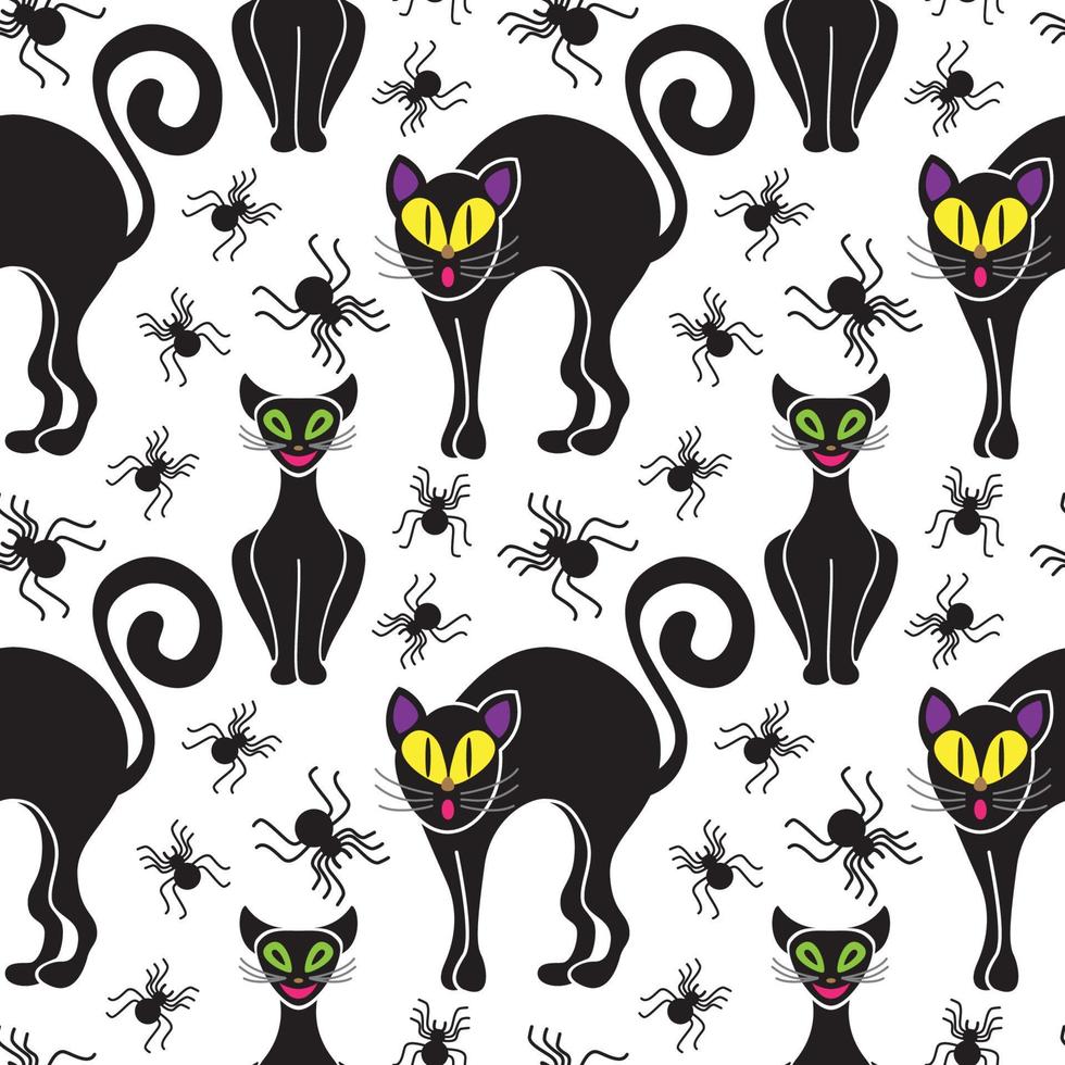 Halloween holiday vector seamless pattern. Black cats silhouettes of halloween.