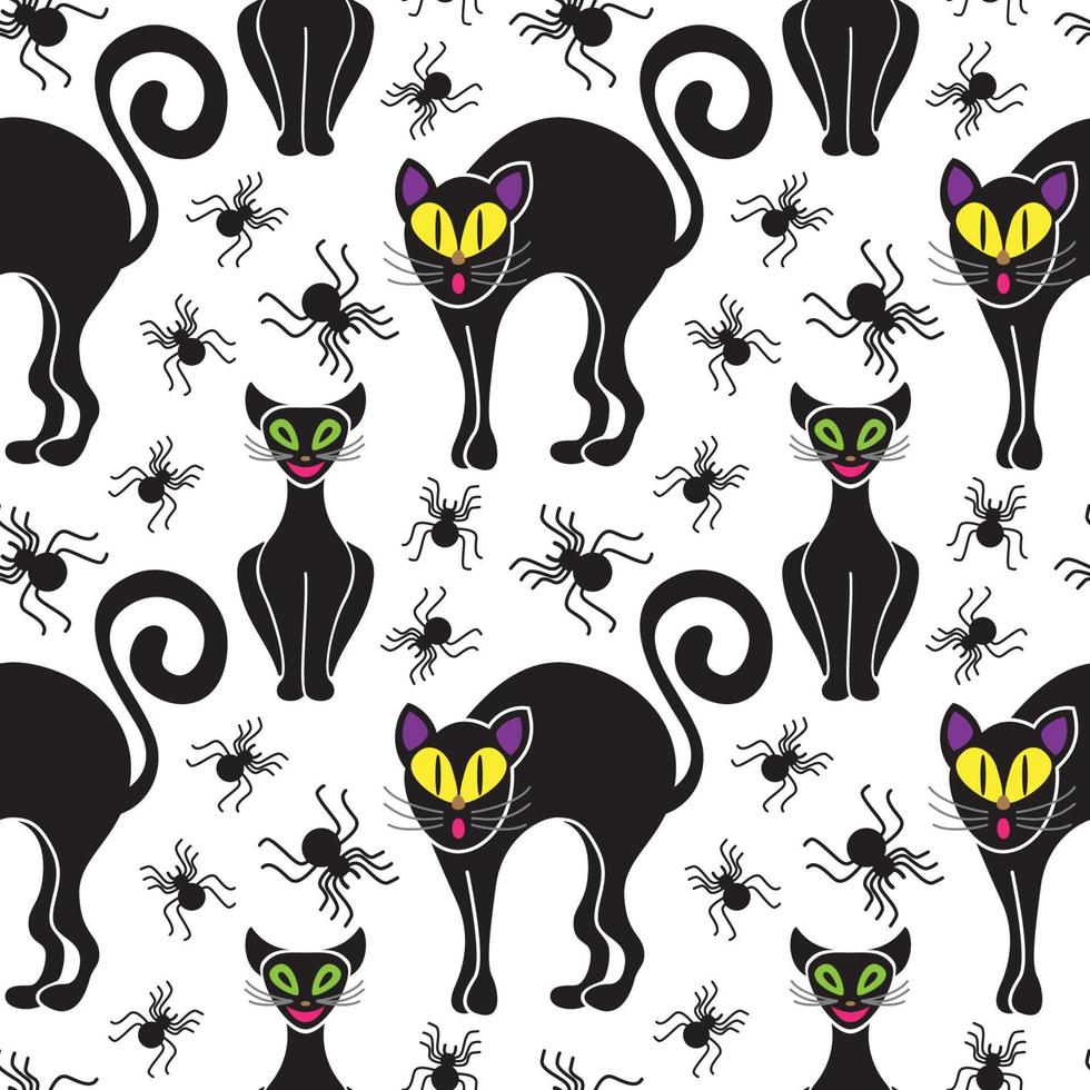 patrón transparente de vector de vacaciones de halloween. siluetas de gatos negros de halloween.