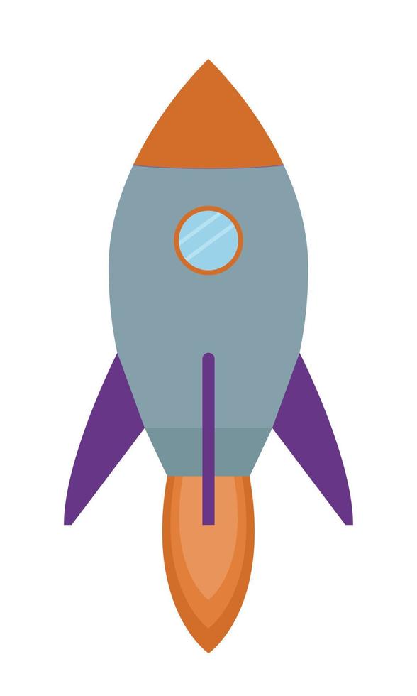 Rocket taking off into space on a jet engine. Abstract description of achievements in startup and business development. Flat. Vector illustration