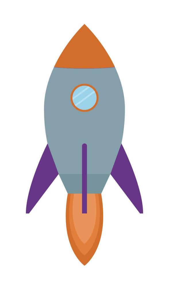 Rocket taking off into space on a jet engine. Abstract description of achievements in startup and business development. Flat. Vector illustration