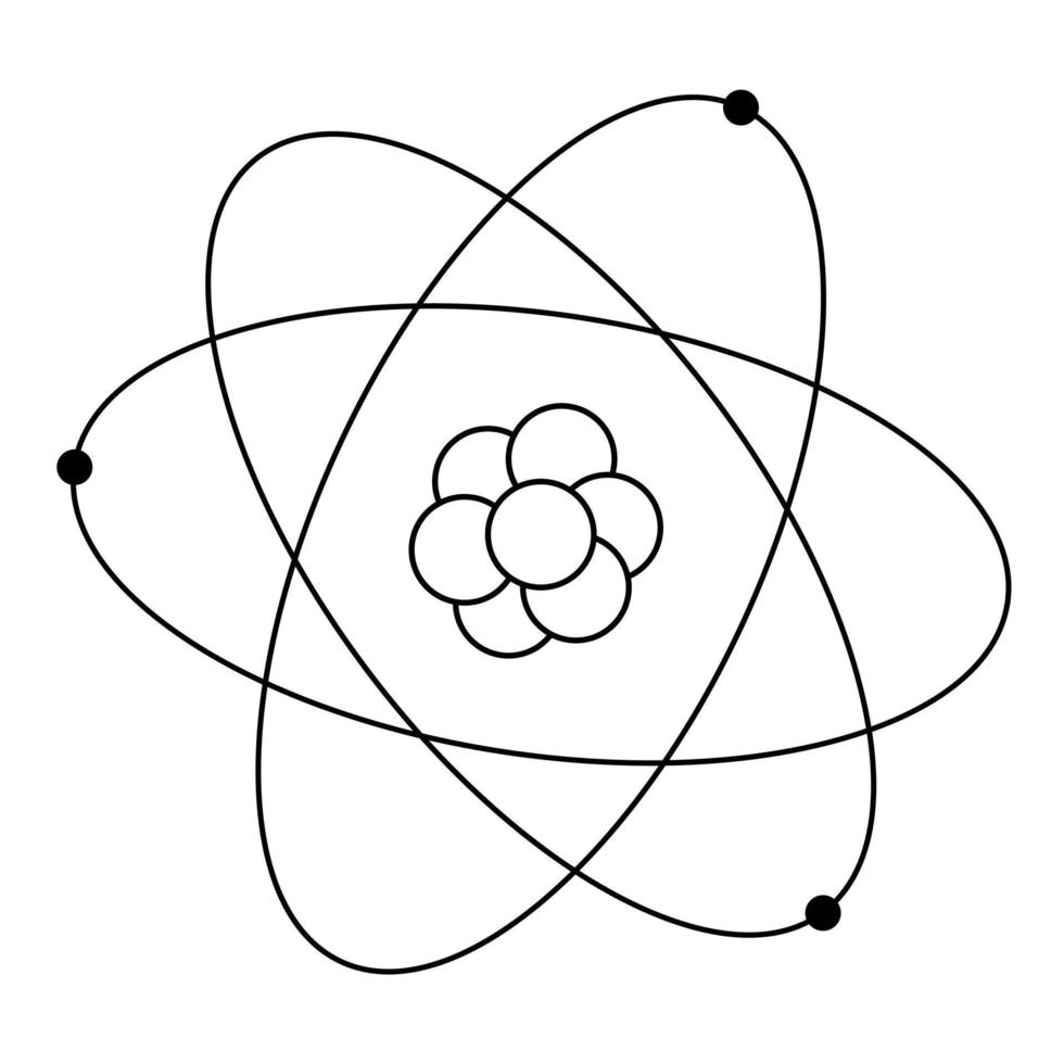 Hand-drawn image of an atom. Electrons orbiting around the nucleus. Simple. Vector illustration