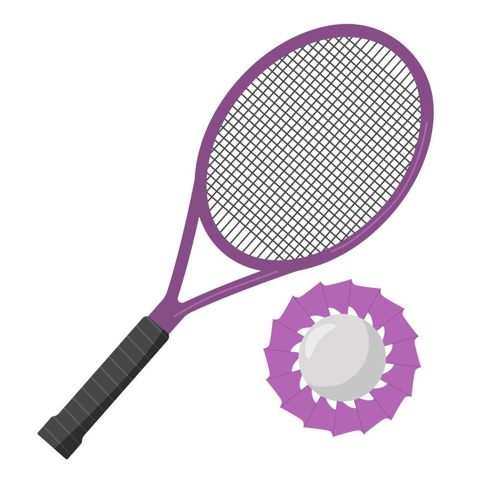 A racket and a shuttlecock for playing badminton. Items for sports. Flat. Vector illustration