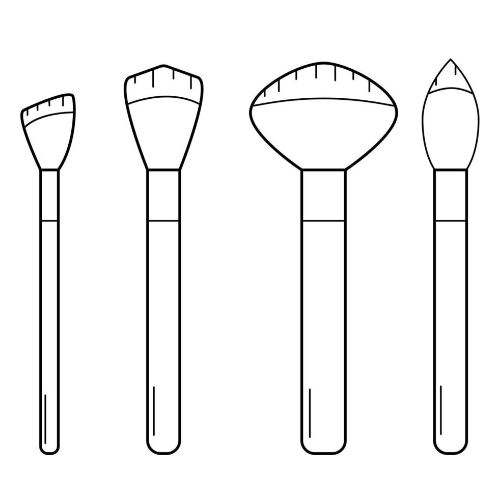 Hand drawn makeup brushes. A tool for applying cosmetics to the face. Doodle sketch. Vector illustration