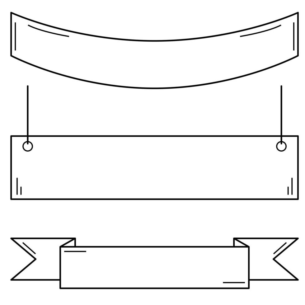 Hand drawn set of banners and ribbons for inscriptions. Elements for bullet journal design. Doodle sketch. Vector illustration