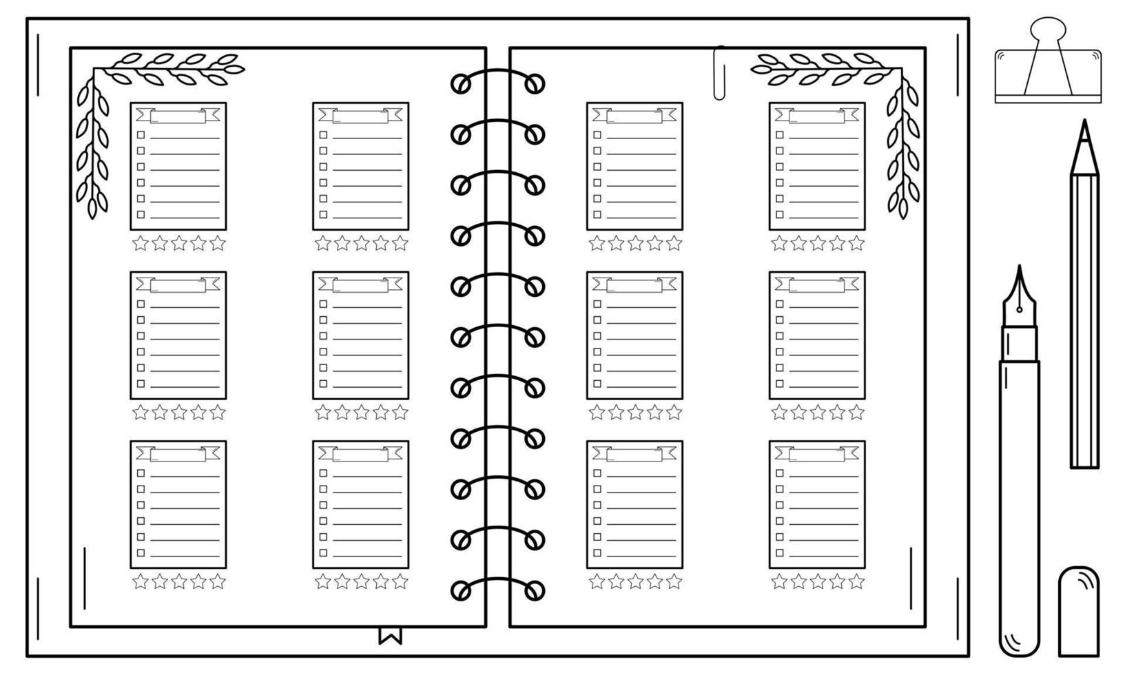 Bullet journal. Hand drawn diary. Effective way to organize yourself. Doodle sketch. Vector illustration