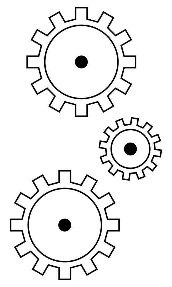 Hand drawn gears that transmit rotation to each other. Abstract representation of interaction between people. Doodle sketch. Vector illustration