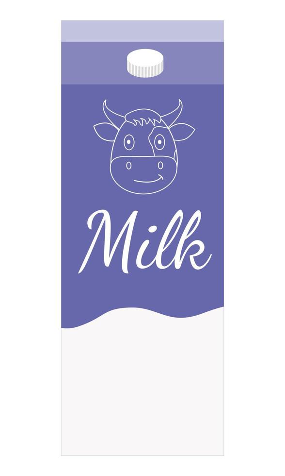 Cardboard packaging with milk. A product rich in calcium useful for health. Flat. Vector illustration