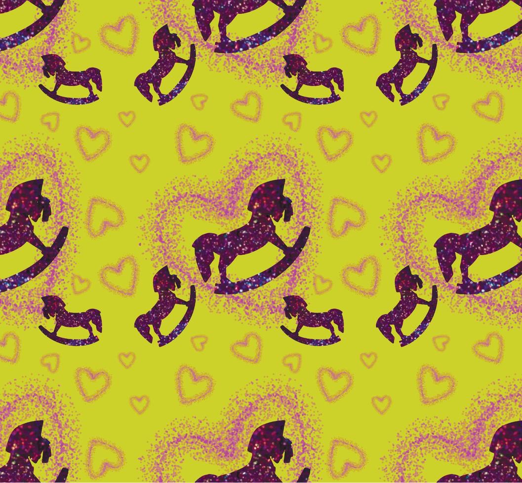 Horse unicorn with heart shiny texture pattern. Glitter texture, background, clipart, border. vector