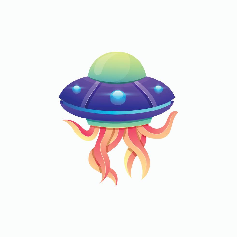 Ufo and Alien Tentacle Colorful Design vector