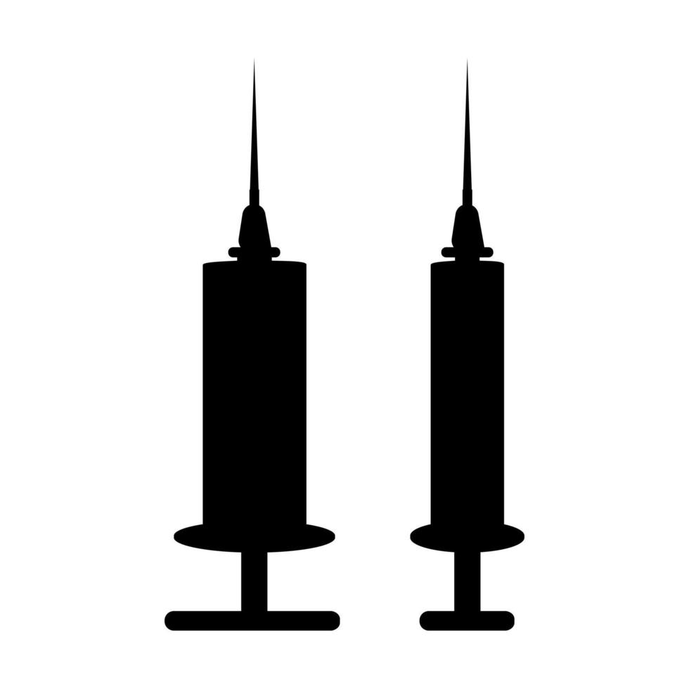 sombra vectorial de jeringa negra plana aislada en el conjunto de iconos de fondo blanco, herramienta médica abstracta para inyección. vector