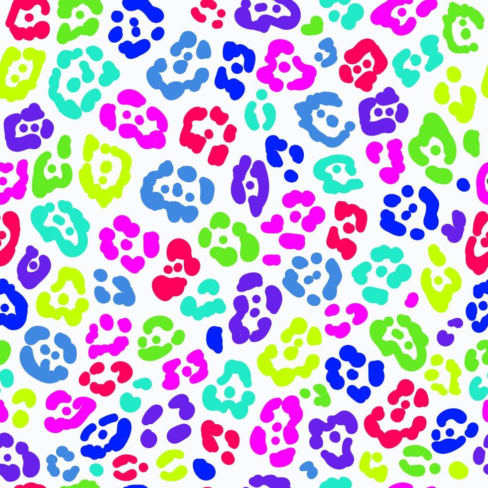 Neon leopard seamless pattern. Bright colored spotted background. Vector rainbow animal print