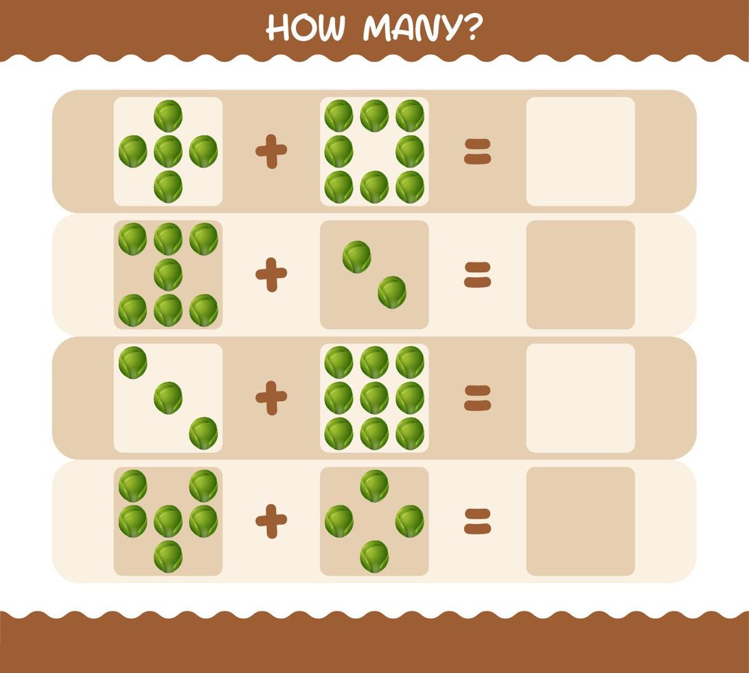 How many cartoon brussels sprout. Counting game. Educational game for pre shool years kids and toddlers vector