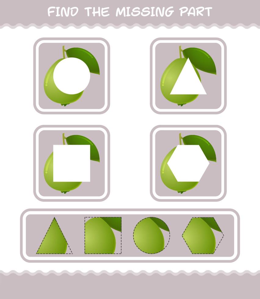 Find the missing parts of cartoon guava. Searching game. Educational game for pre shool years kids and toddlers vector