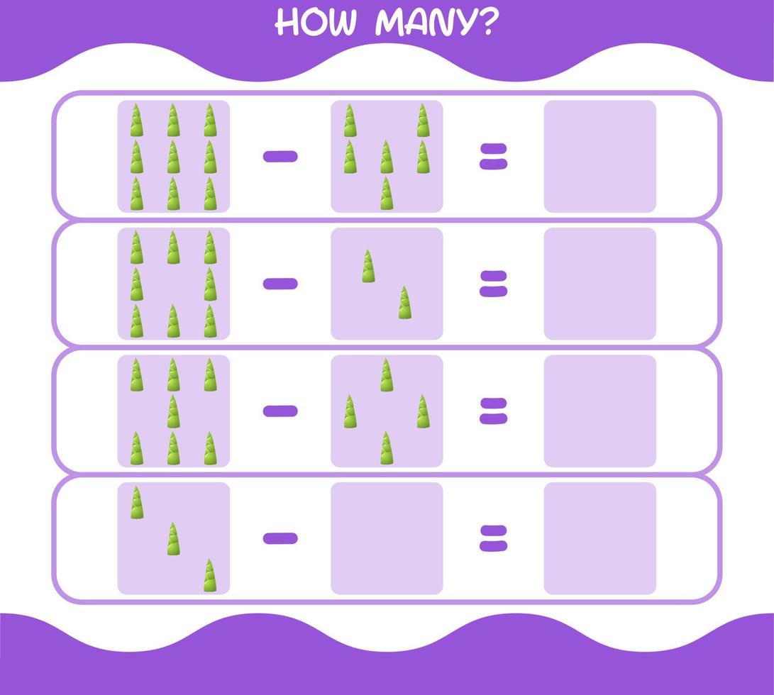 How many cartoon bamboo shoot. Counting game. Educational game for pre shool years kids and toddlers vector