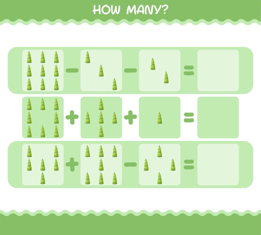 How many cartoon bamboo shoot. Counting game. Educational game for pre shool years kids and toddlers vector