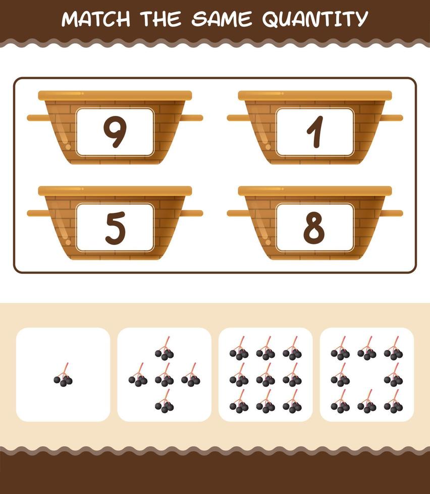 Match the same quantity of elderberry. Counting game. Educational game for pre shool years kids and toddlers vector
