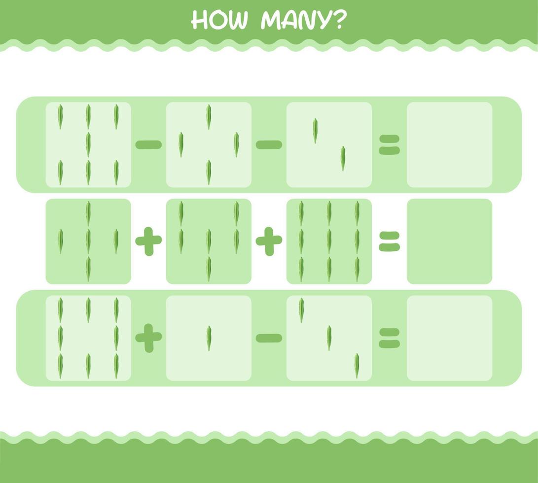 How many cartoon okra. Counting game. Educational game for pre shool years kids and toddlers vector