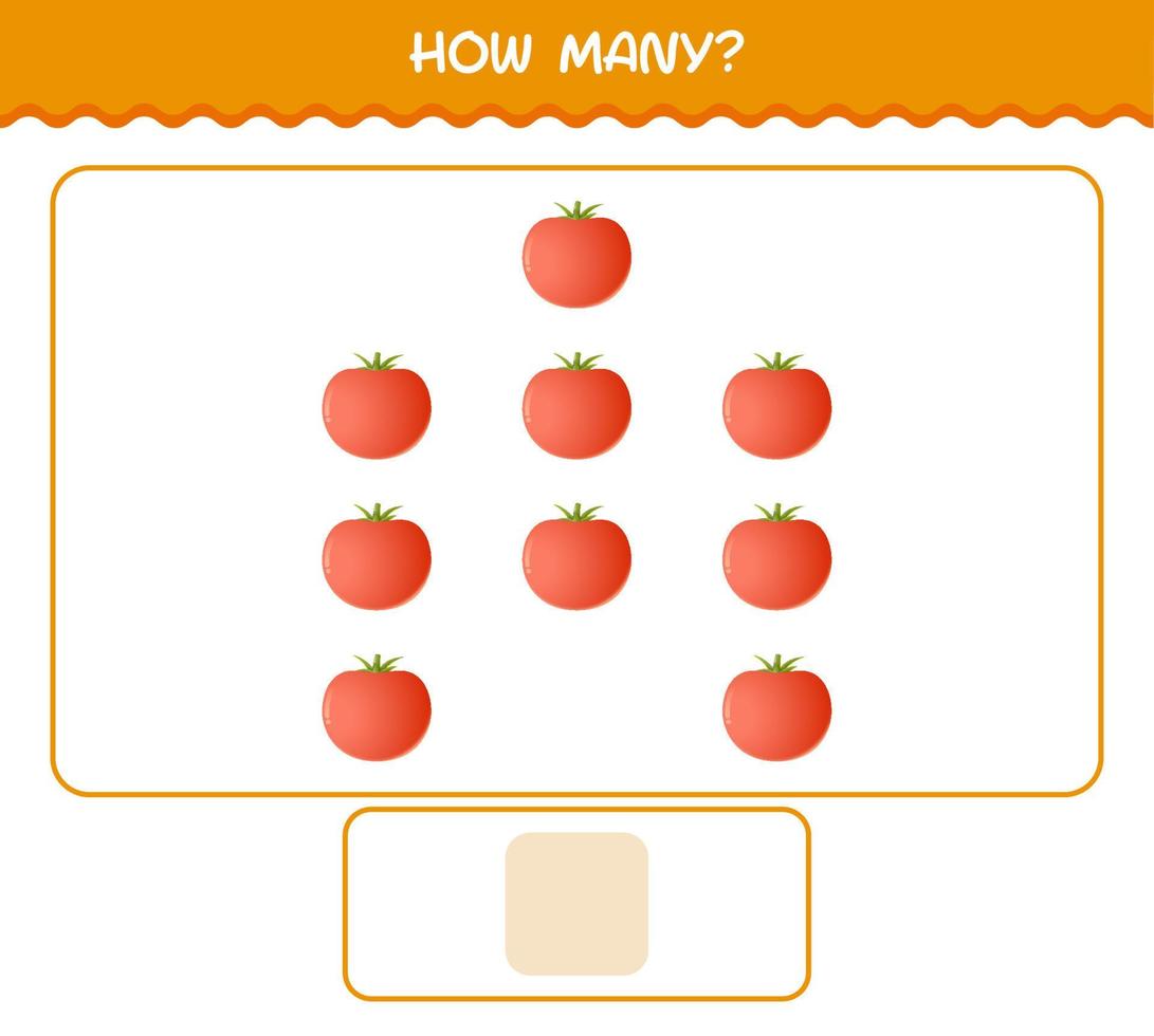 cuántos tomates de dibujos animados. juego de conteo juego educativo para niños de edad preescolar y niños pequeños vector