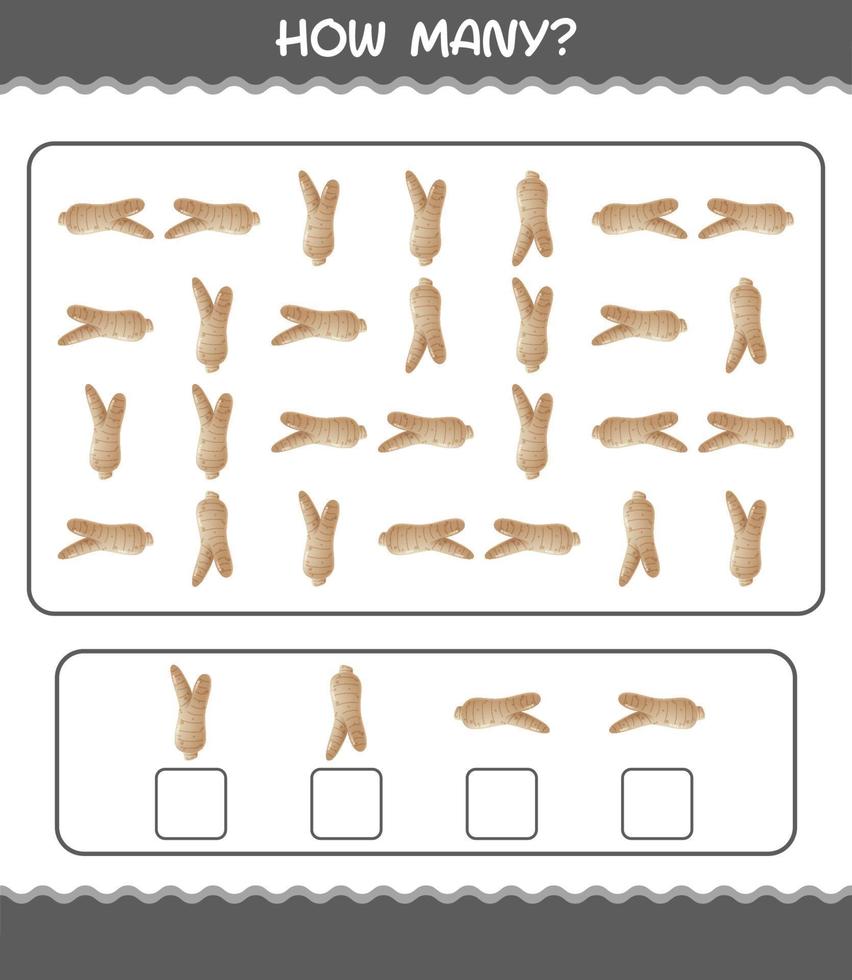 How many cartoon ginseng. Counting game. Educational game for pre shool years kids and toddlers vector