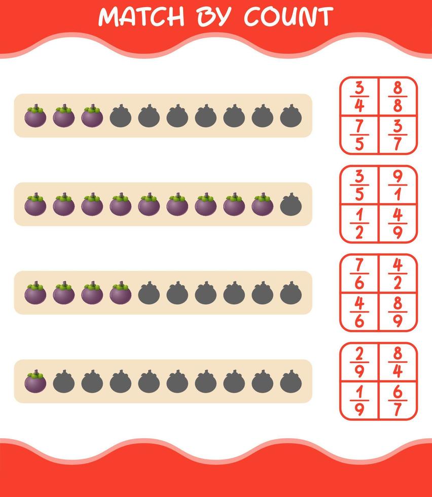 Match by count of cartoon fruits. Match and count game. Educational game for pre shool years kids and toddlers vector