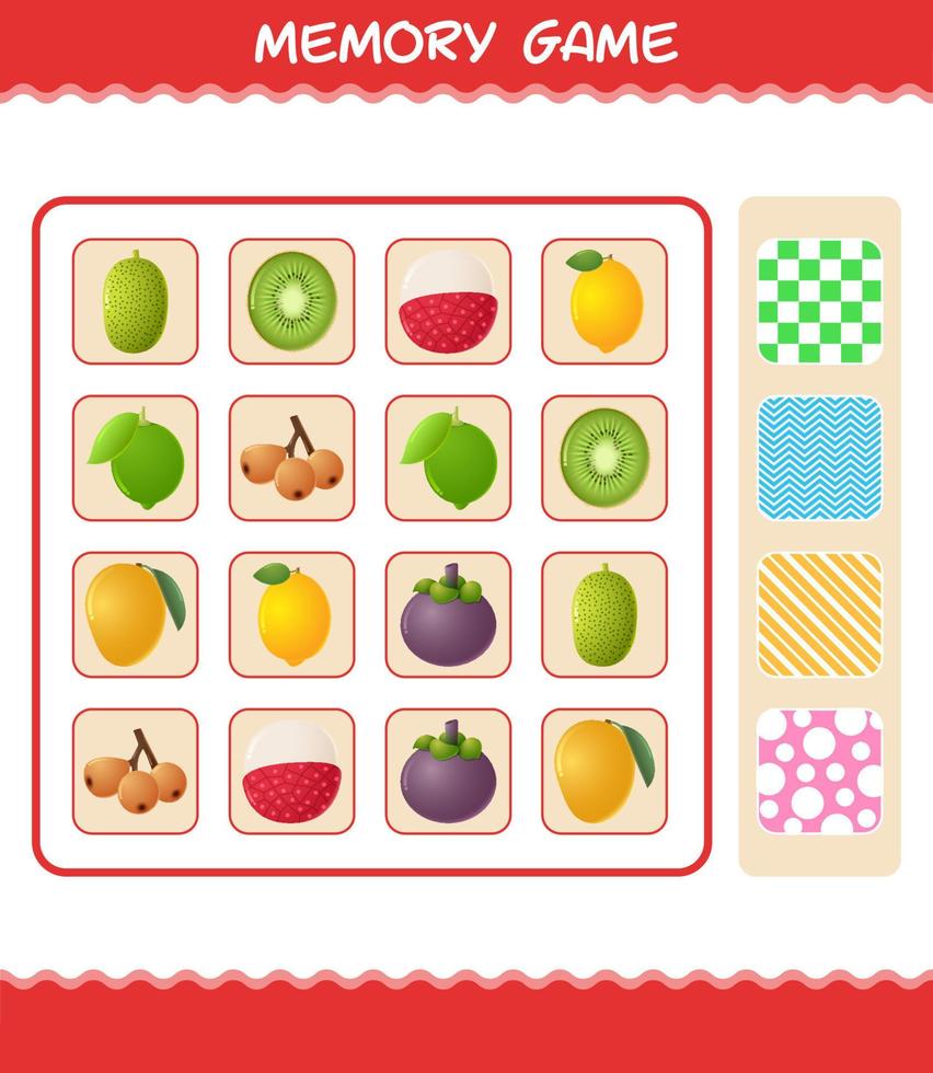 Memory games with cartoon fruits. Learning cards game. Educational game for pre shool years kids and toddlers vector