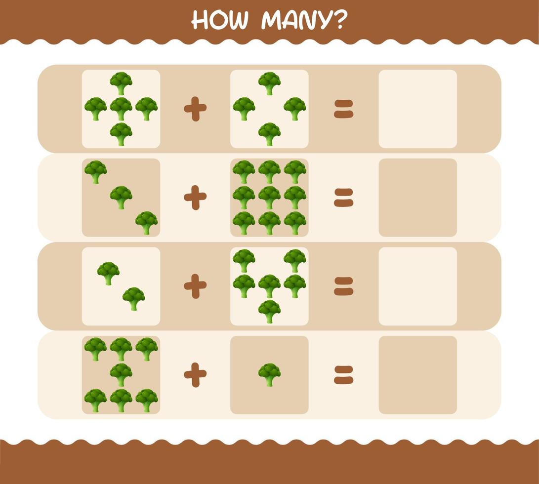 How many cartoon broccoli. Counting game. Educational game for pre shool years kids and toddlers vector