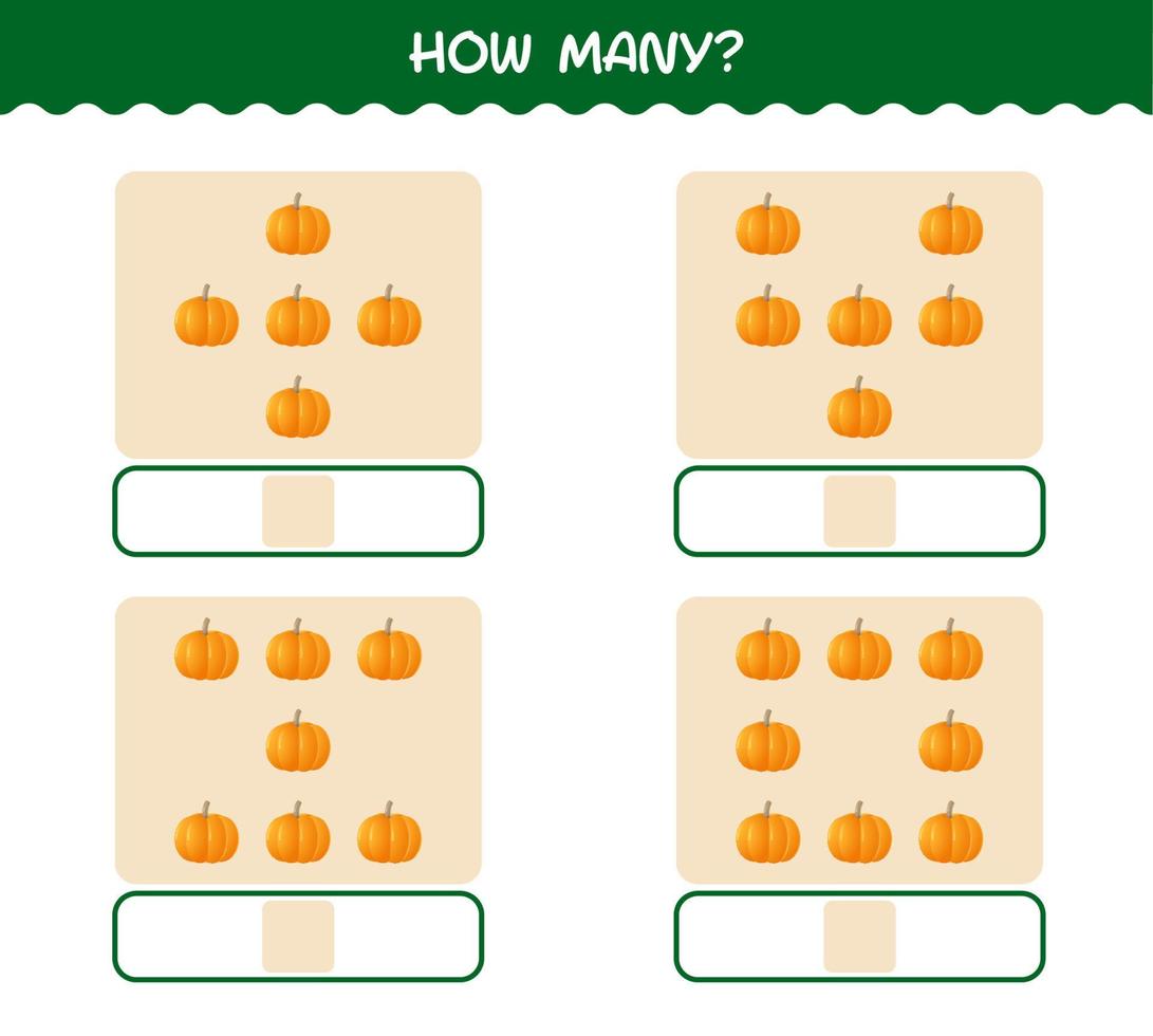How many cartoon pumpkin. Counting game. Educational game for pre shool years kids and toddlers vector